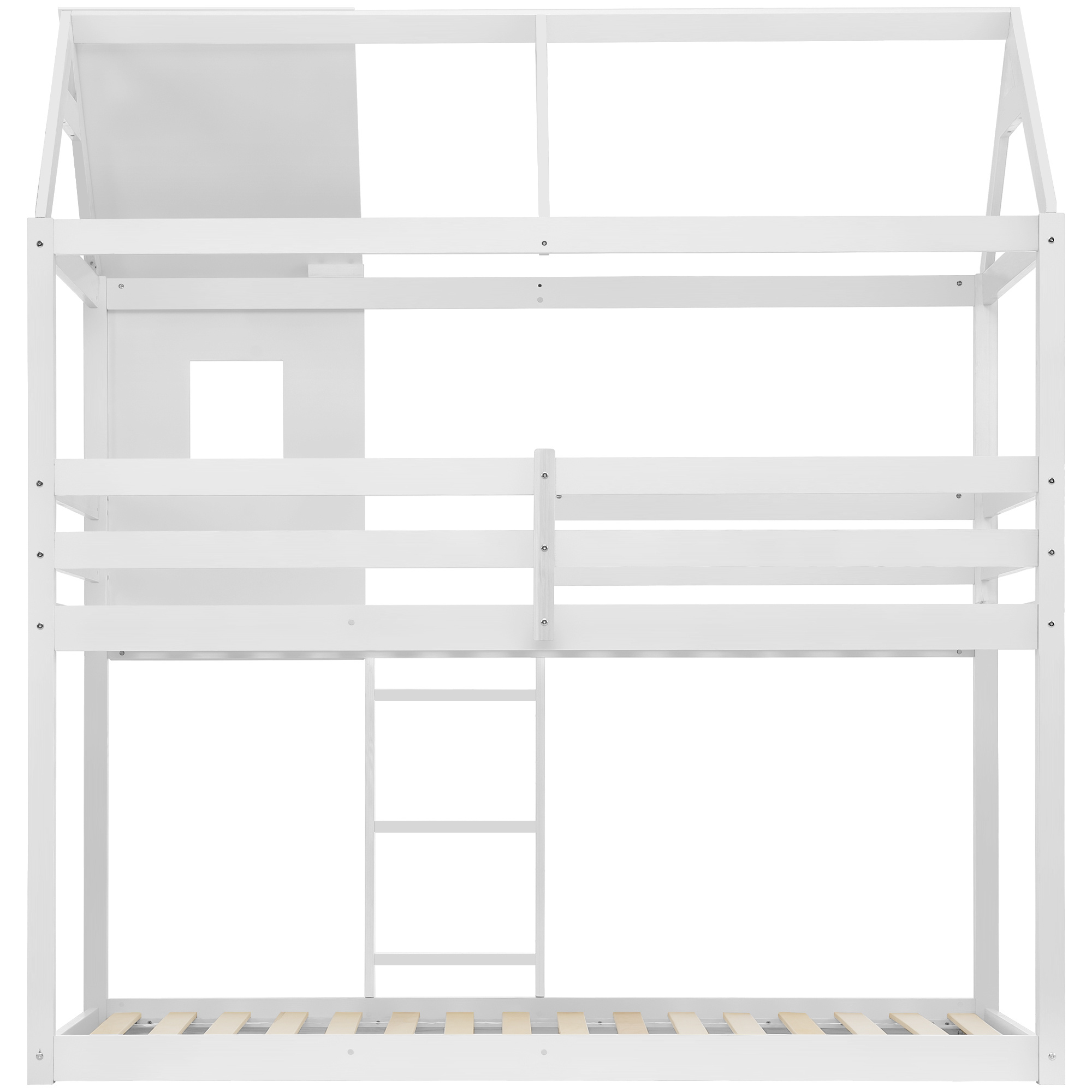 Bunk Bed, Wooden Bunk Beds with Ladder, Bunk Bed Frame, Wood House Loft Bed, Cabin Bed Frame, Treehouse Bed (White, 190x90cm)