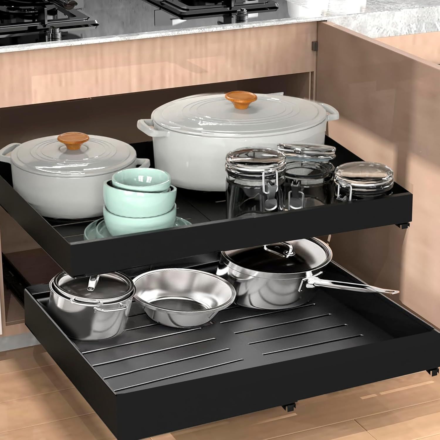 TEMU 1 Tier Deep Slide Out Drawers For Kitchen Cabinets 12.6