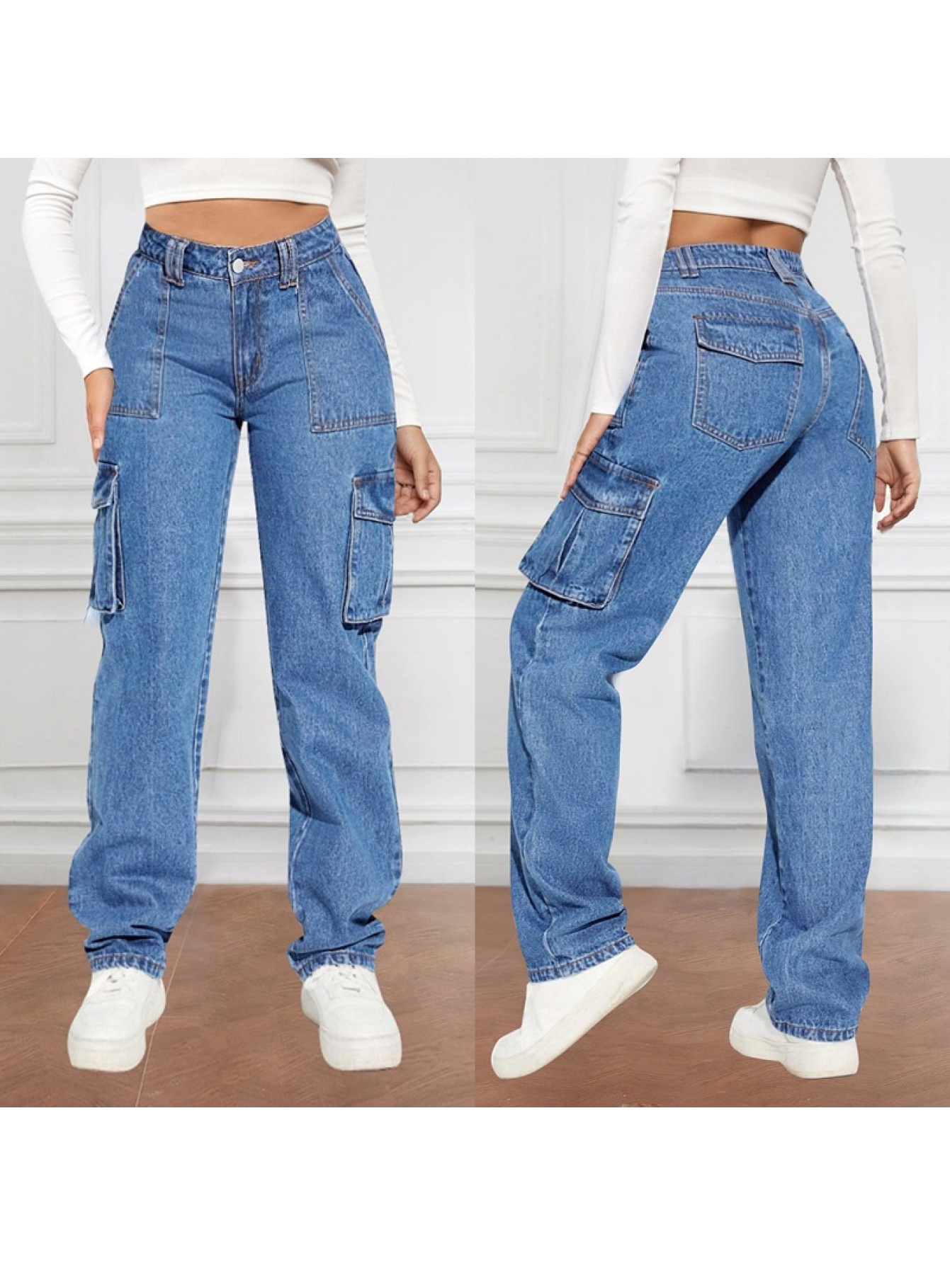 2025 new, retro -waist multi-pocket cargo jeans, women's casual straight leg pants | Check Out Today
