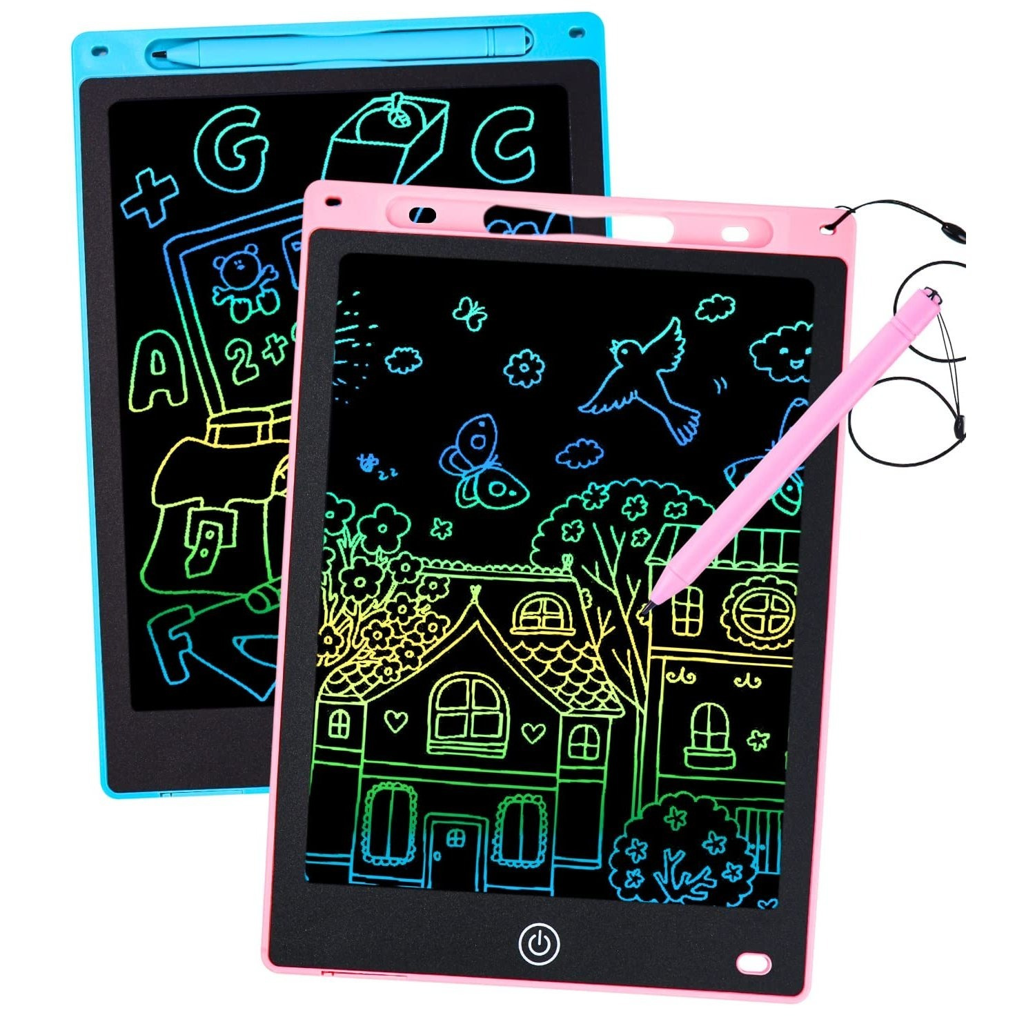 E-shop 2er-Pack Kinder-Maltablett, 12 Zoll, leuchtendes farbiges LCD-Schreibtablett, Grafiktablett mit Löschen- und -Taste, Spielzeug für Mädchen