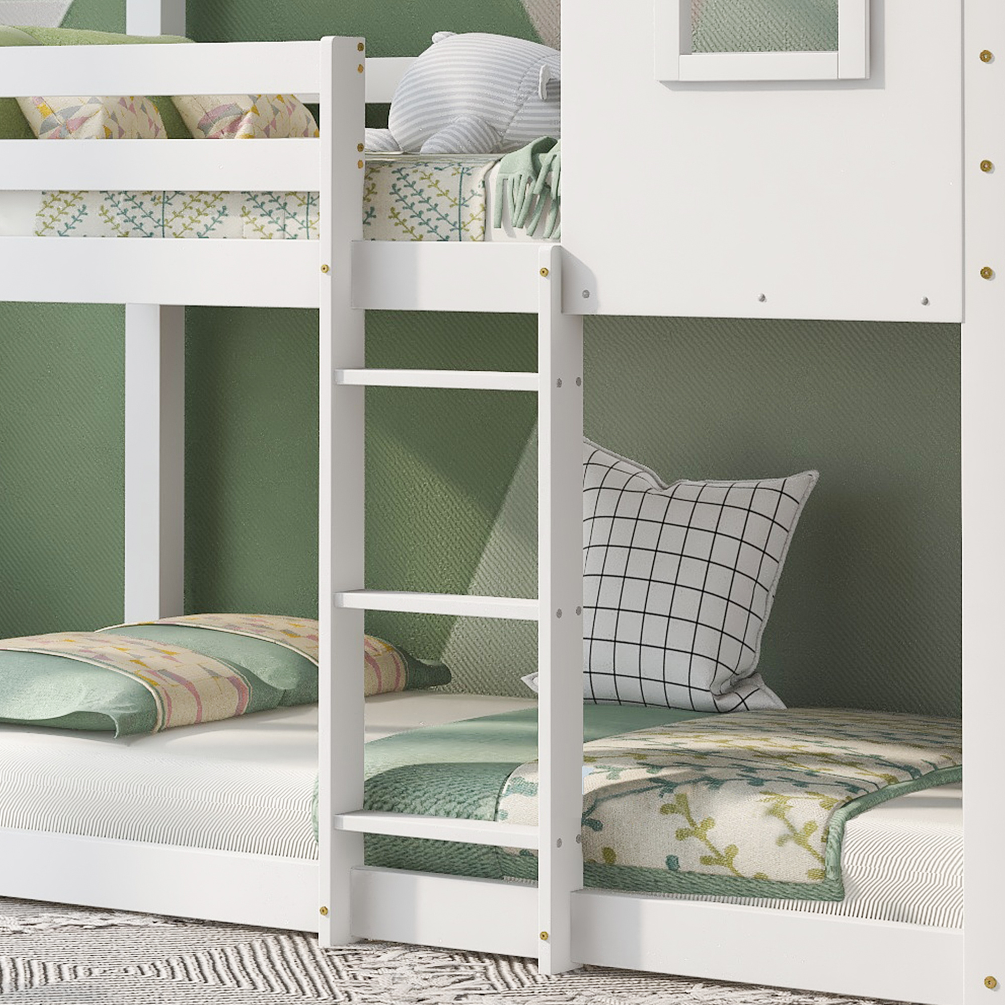 Bunk Bed, Wooden Bunk Beds with Ladder, Bunk Bed Frame, Wood House Loft Bed, Cabin Bed Frame, Treehouse Bed (White, 190x90cm)