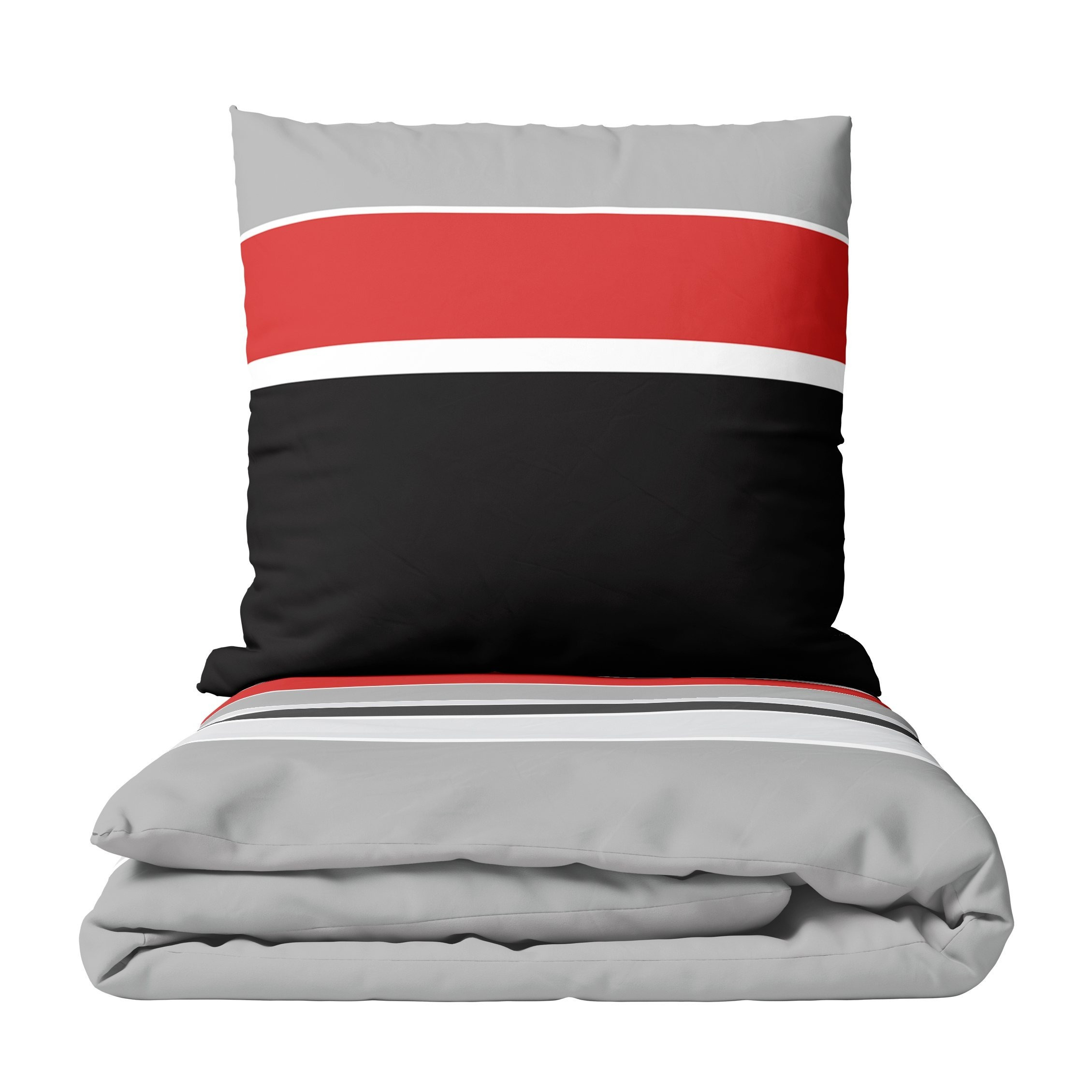 Stripe Bedding Set In Grey, Black, White, Beige, Green, Red, And Petrol With Zippered Pillowcase, 80x80 Cm