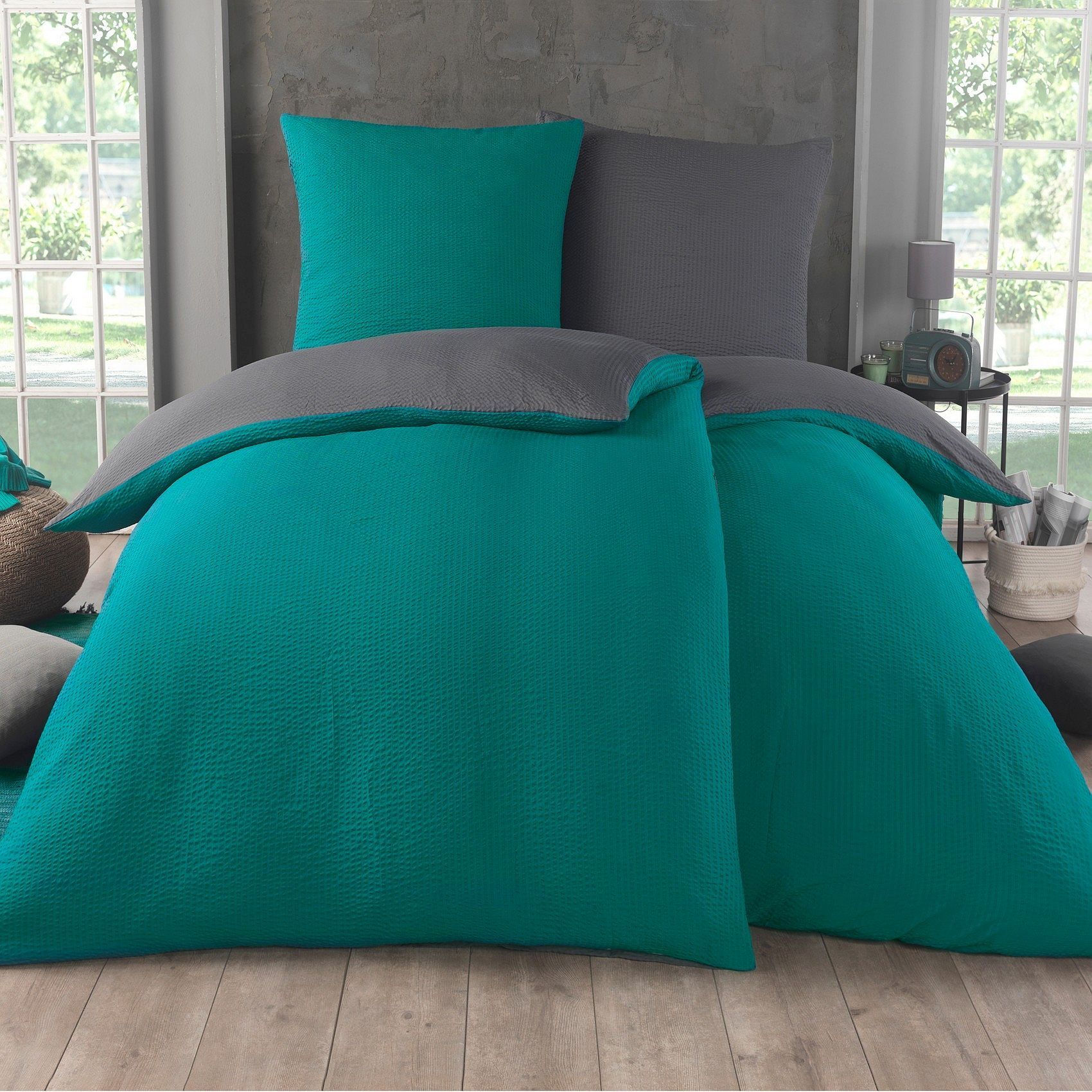 Image of Seersucker Bedding Set 135x200 4-piece - Microfiber Bedding Set - 2x Duvet Cover 135x200 & 2x Pillowcase 80x80 | Modern & High-quality