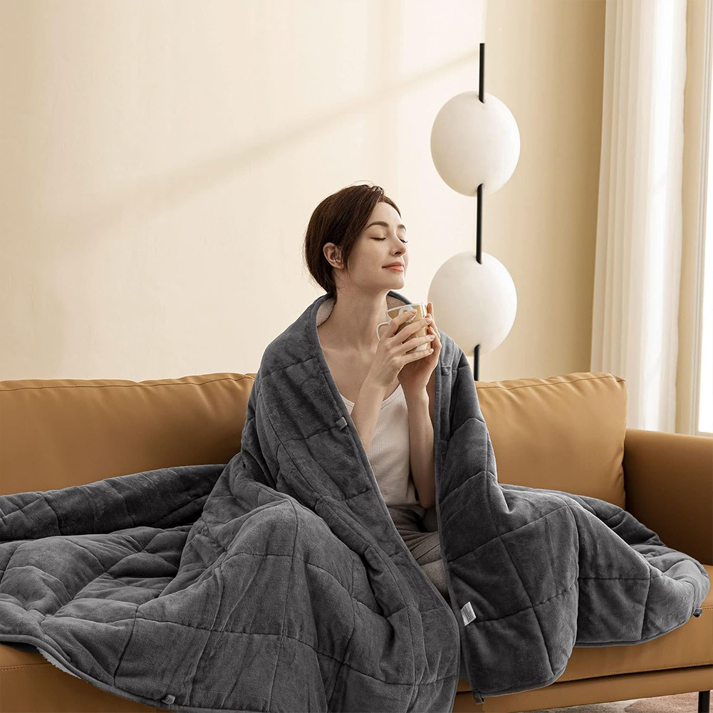 TEMU 7.7lb-25lbs Thick Heavy Sherpa Fleece Reversible Weighted Blanket, Deep Sleep, Beads, Machine Washable, Contemporary Design For Bed, Couch &