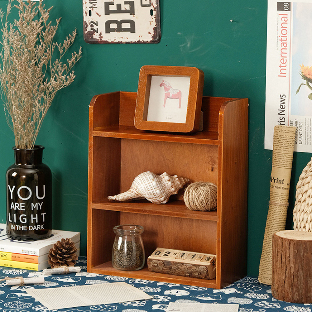 TEMU 3-tier Vintage Wooden Wall Shelf - Floating Display Storage Organizer For Figurines, Makeup Home Decor Space-saving Design