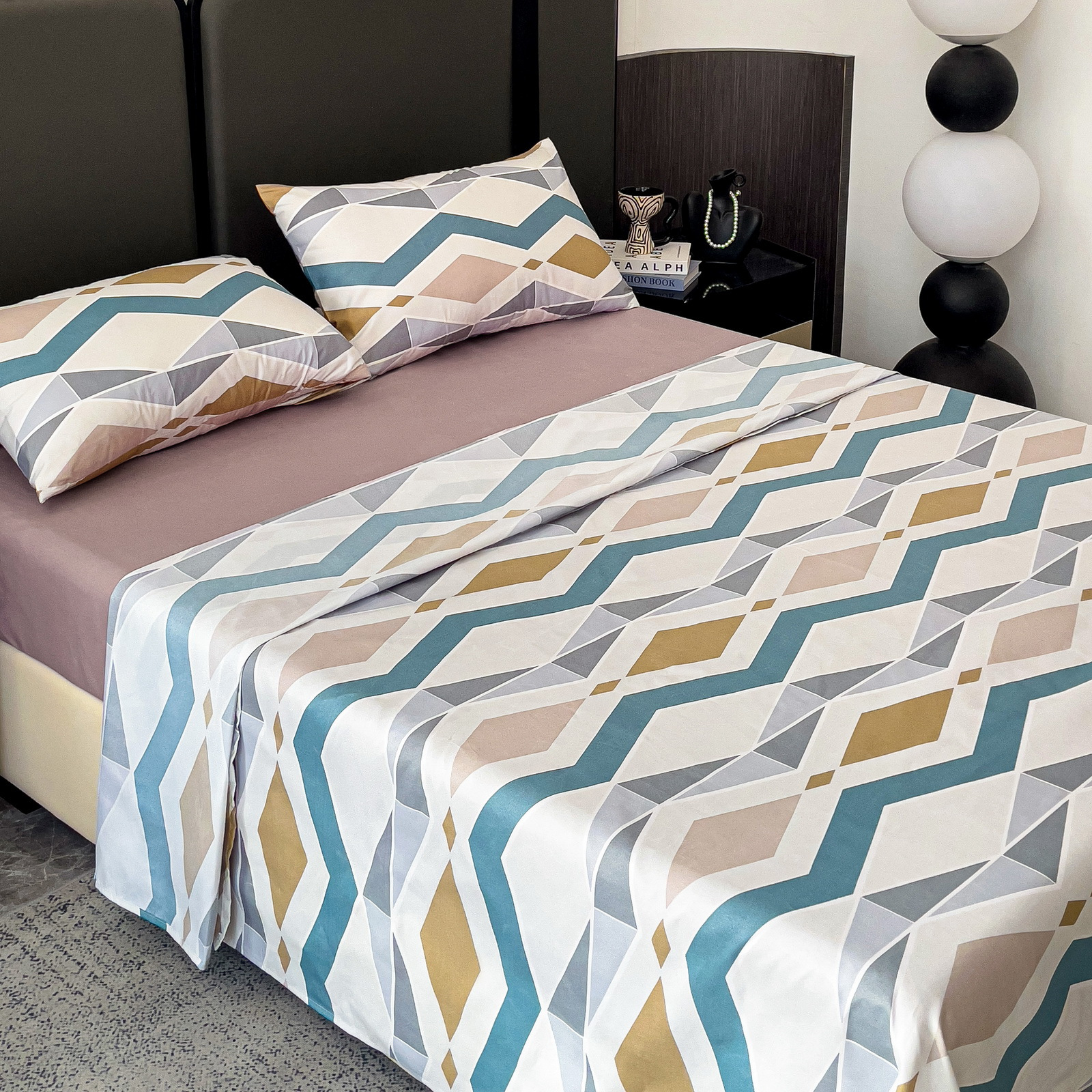 TEMU Juego de Sábanas Estampado de 3 o 4 Piezas, Muy , y Transpirable, Sábana Encimera + Sábana Bajera Ajustable + Fundas de Almohada de Sobre