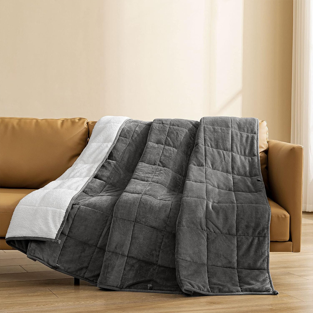 TEMU 7.7lb-25lbs Thick Heavy Cozy Sherpa Fleece Reversible Weighted Blanket, Deep Sleep, Beads, Machine Washable, Contemporary Design, Relaxing