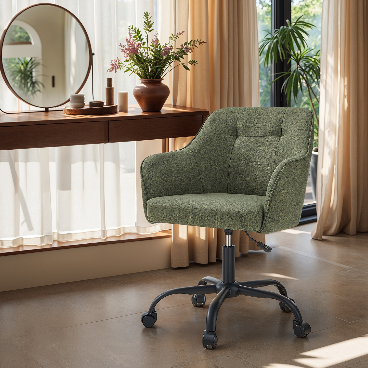 FurnitureR Sedia Da Ufficio Regolabile In Altezza - Verde Cactus, Con Schienale In Plastica, Senza Braccioli, Per Studio E Camera Da Letto