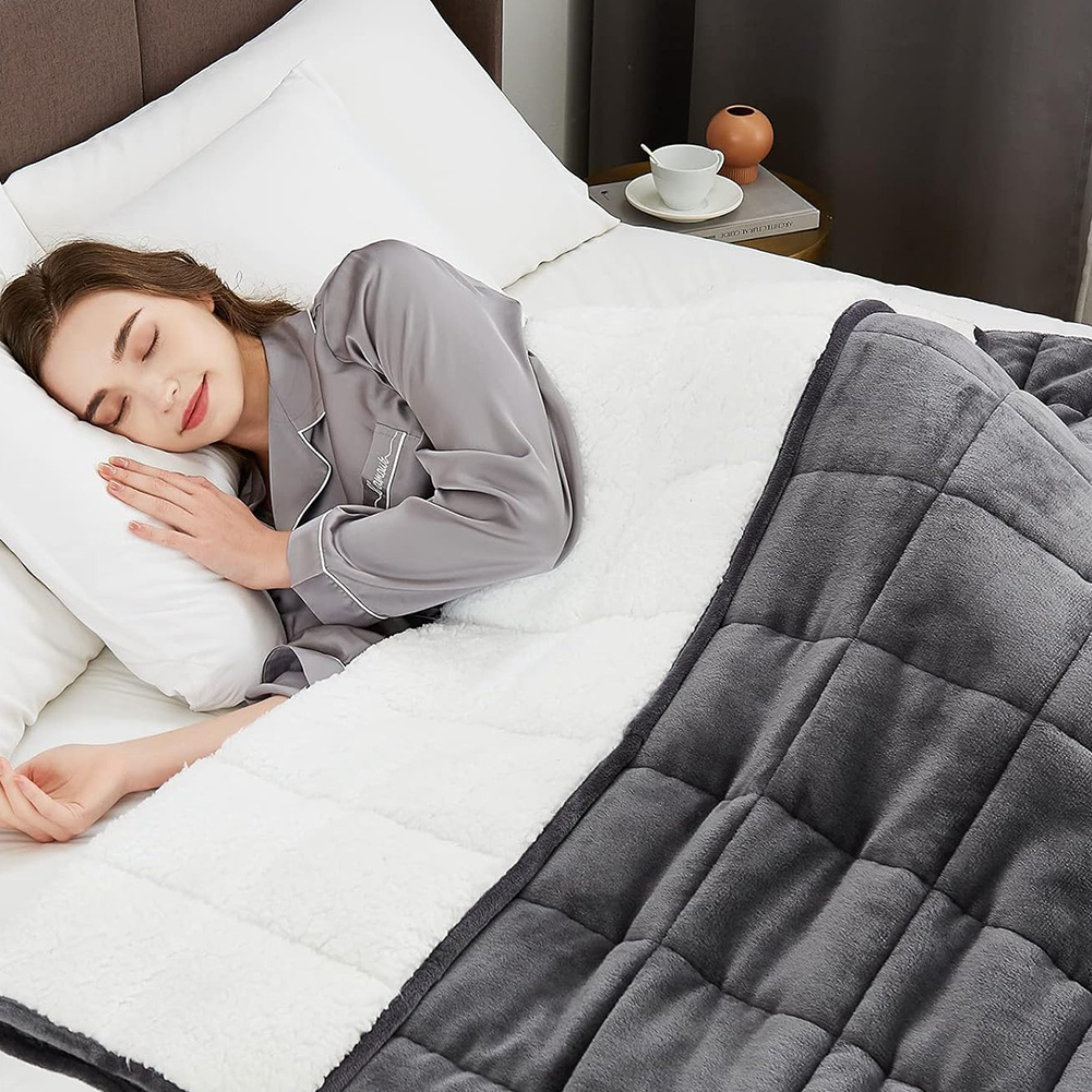 TEMU 7.7lb-25lbs Thick Heavy Cozy Sherpa Fleece Reversible Weighted Blanket, Deep Sleep, Beads, Machine Washable, Contemporary Design, Relaxing