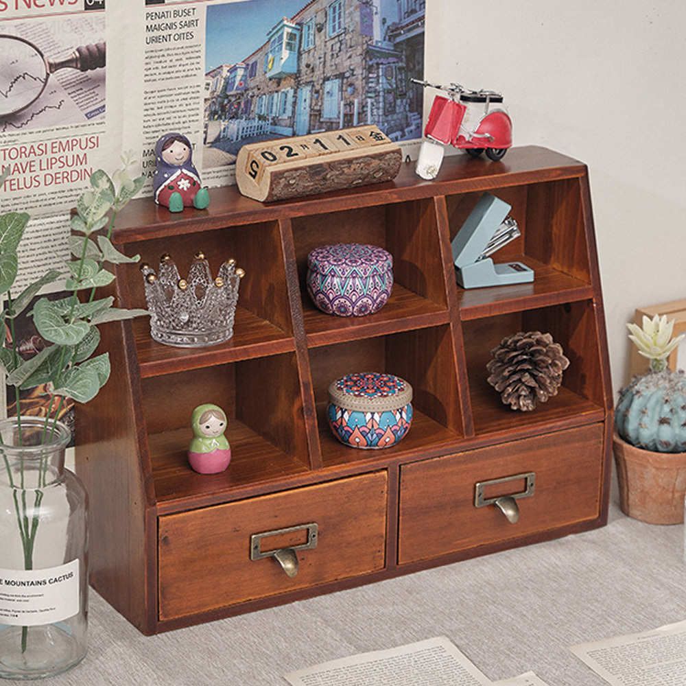 TEMU 1pc Retro Wooden Display Cabinet Multi Purpose Storage Shelf With Drawers (41*12*28cm) Ideal For Jewelry, Collectibles Home Decor