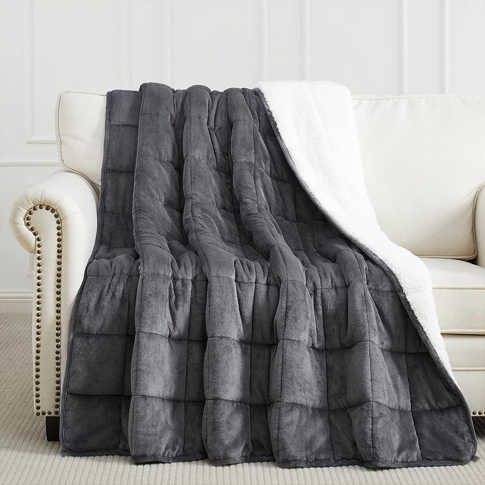 TEMU 7.7lb-25lbs Thick Heavy Cozy Sherpa Fleece Reversible Weighted Blanket, Deep Sleep, Beads, Machine Washable, Contemporary Design, Relaxing
