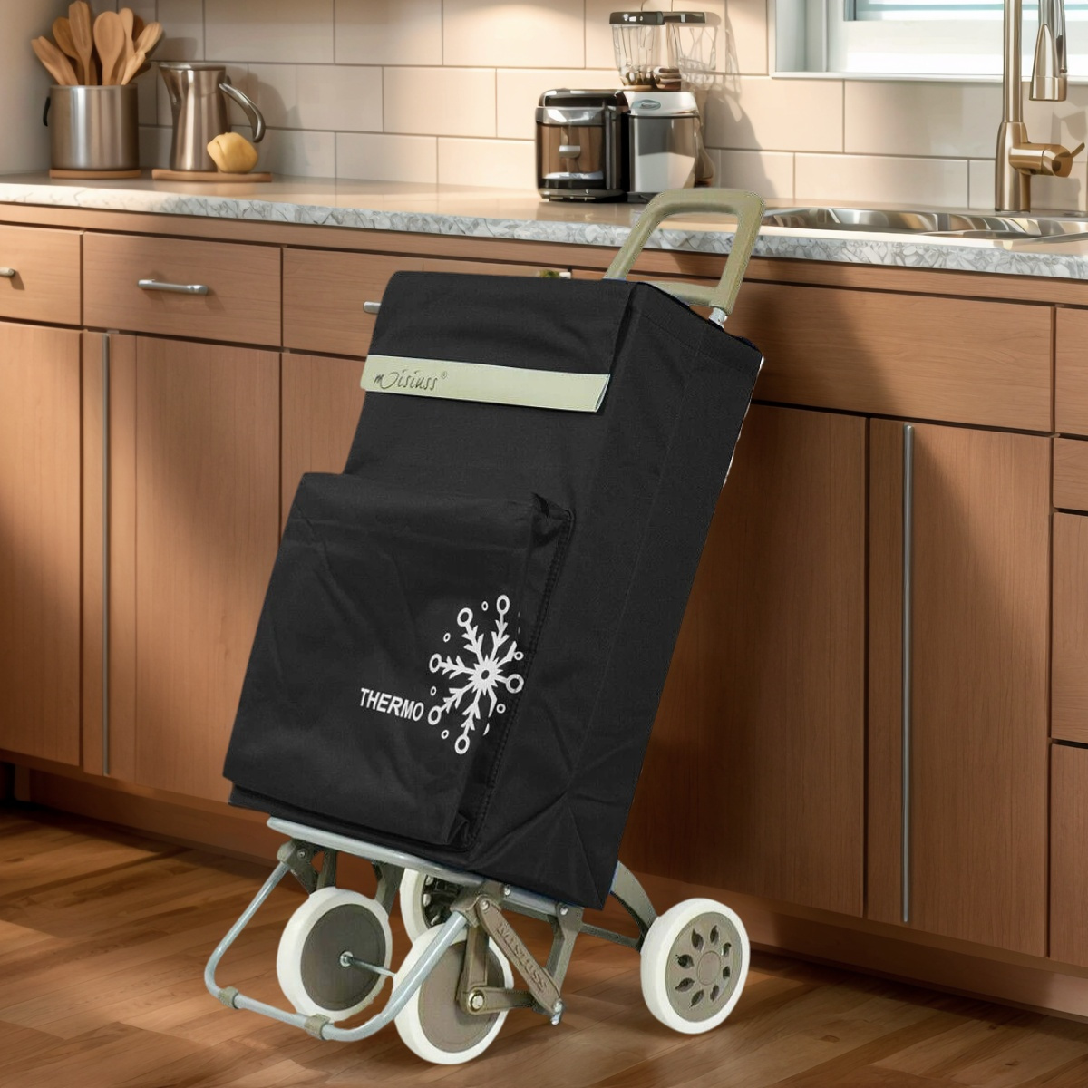 TEMU Carrito de Compra Plegable con 4 Ruedas Grandes y Bolsa Térmica Frontal,Estructura Metálica, | Capacidad 48L | Ideal para Supermercado, Playa y
