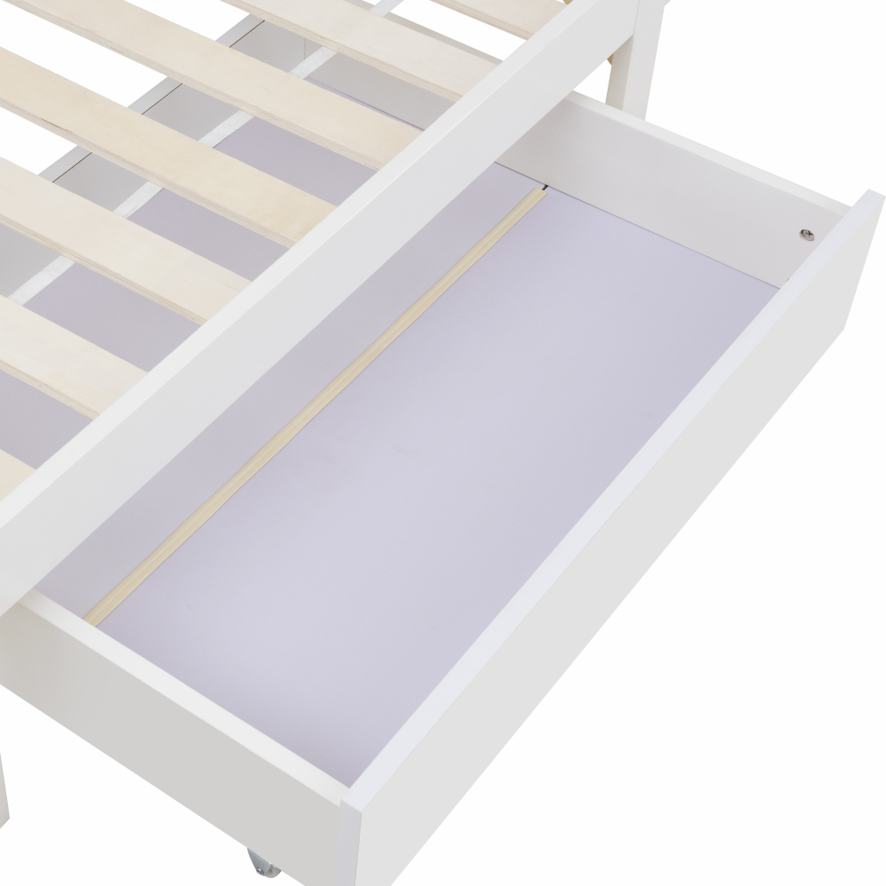 Bed with Shelves, White Wooden Storage Bed, Underbed Drawer - 3FT Single (90 x 190 cm) Frame Only