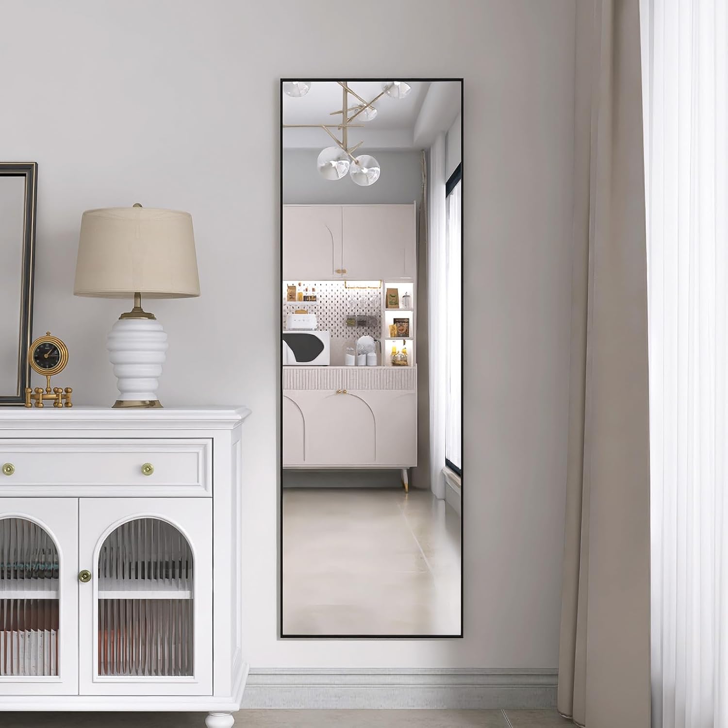 Full Length Mirror, Free Standing Mirror, Floor Mirror, Complete Wall Mirror With Aluminum Frame, Fully Assembled Wall Mounted Mirror, Tyui.41f65sag