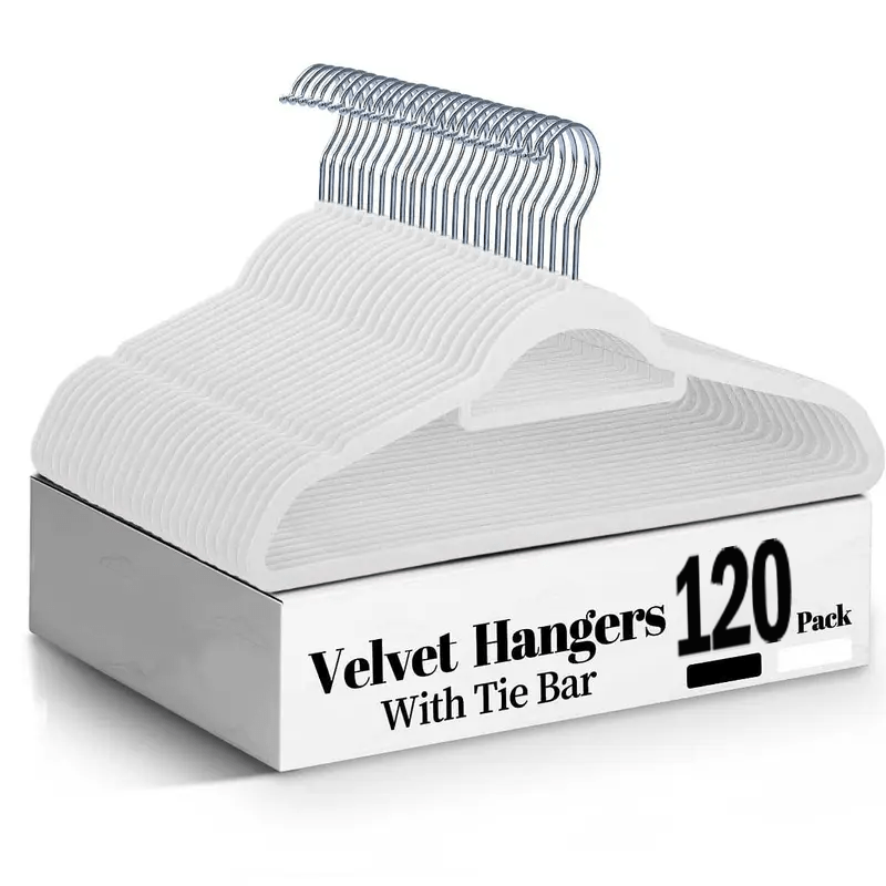 E-shop 120\60 PCS Hochwertige rutschfeste Kleiderbügel aus Samt, mit Krawattenhalter ausgestattet, geeignet für Anzüge, Jacken, Hemden, T-Shirts,