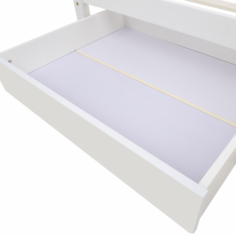 Bed with Shelves, White Wooden Storage Bed, Underbed Drawer - 3FT Single (90 x 190 cm) Frame Only
