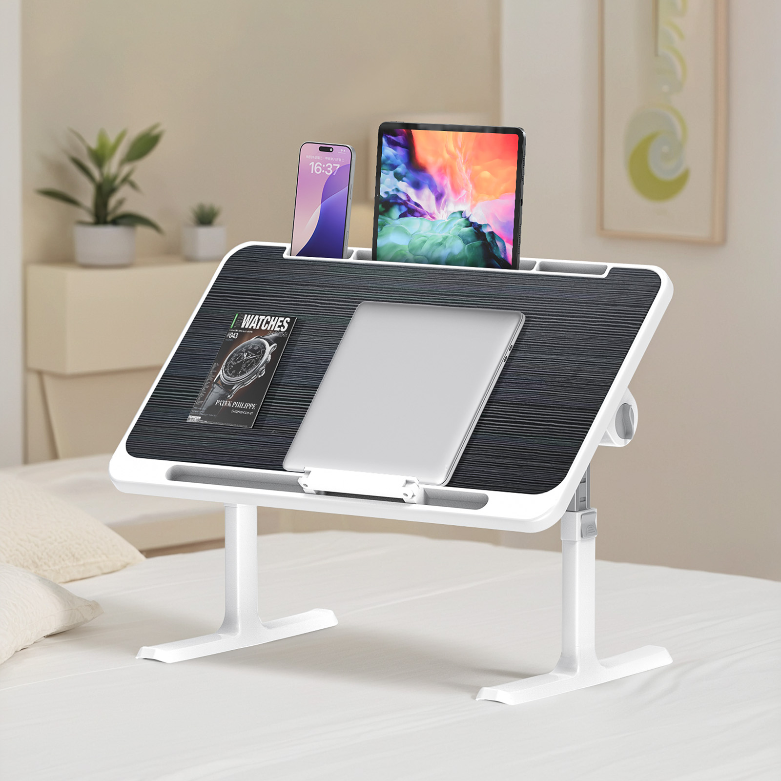 TEMU Soontrans 60x40cm Laptop-Schreibtischtablett, Betttisch Laptoptisch Laptop Bett Tisch, Verstellbarer Faltbarer Laptop Schreibtisch Für Essen,