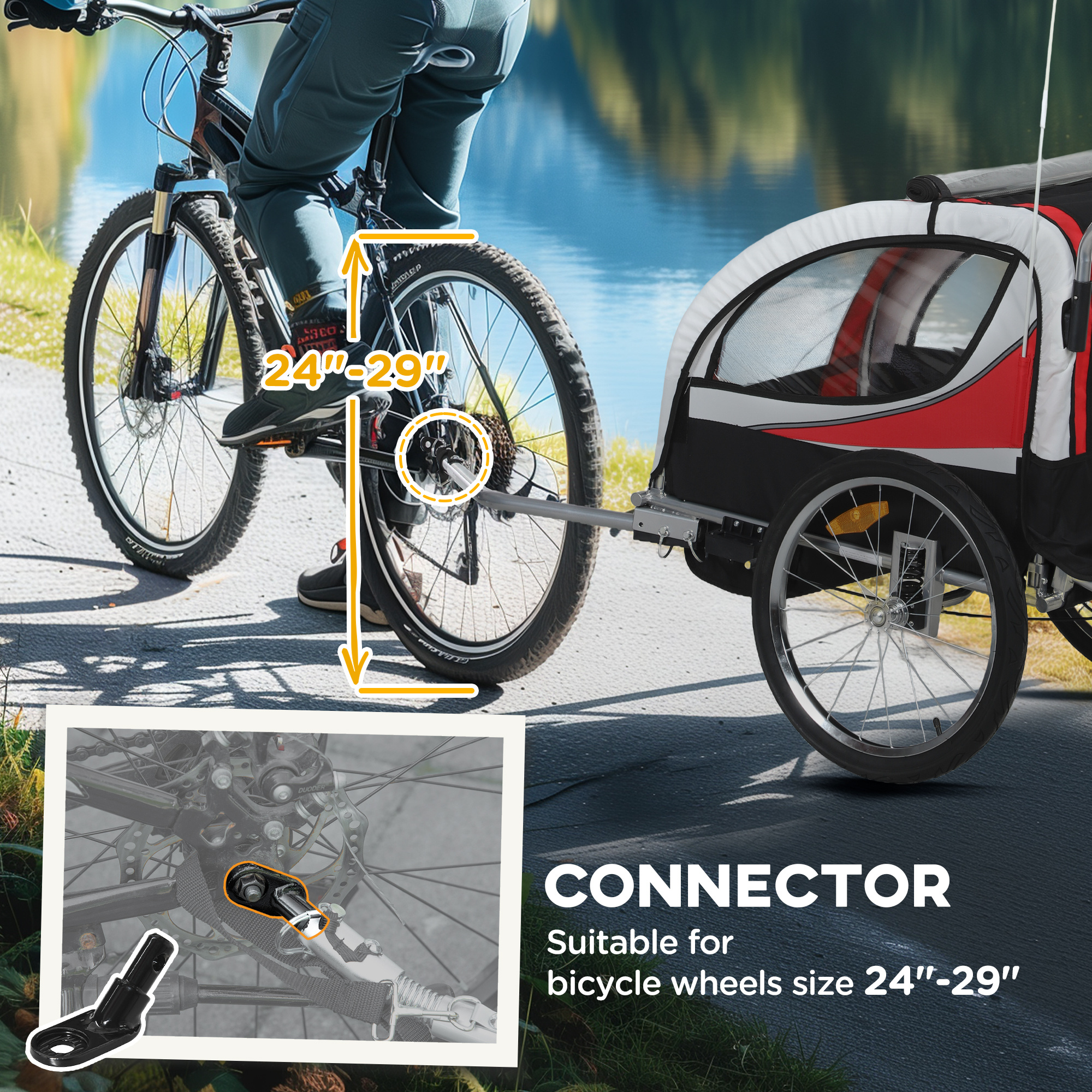 HOMCOM 2 Seat Child Bike Trailer, Baby Bicycle Trailer for 2 Kids, Red