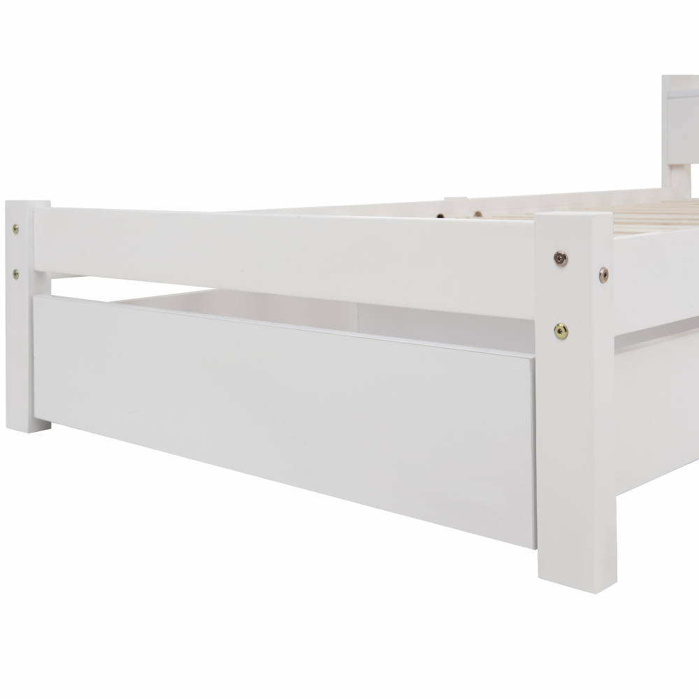 Bed with Shelves, White Wooden Storage Bed, Underbed Drawer - 3FT Single (90 x 190 cm) Frame Only