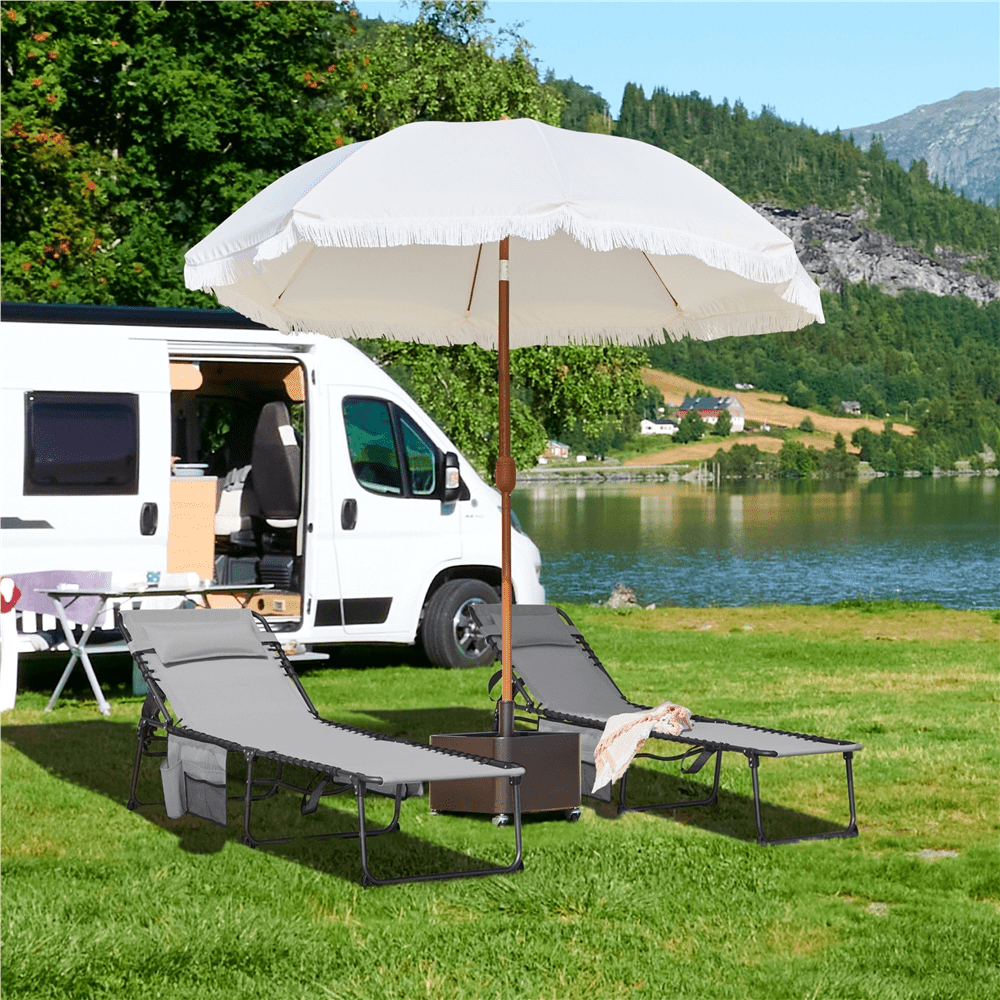 Image of Costoffs Sun Lounger With Cushion & Side Pocket, Sturdy Garden Lounger, Foldable, Portable & Camp Cot, Folding Bed, 5-level Adjustable, Up To 120 Kg Load Capacity