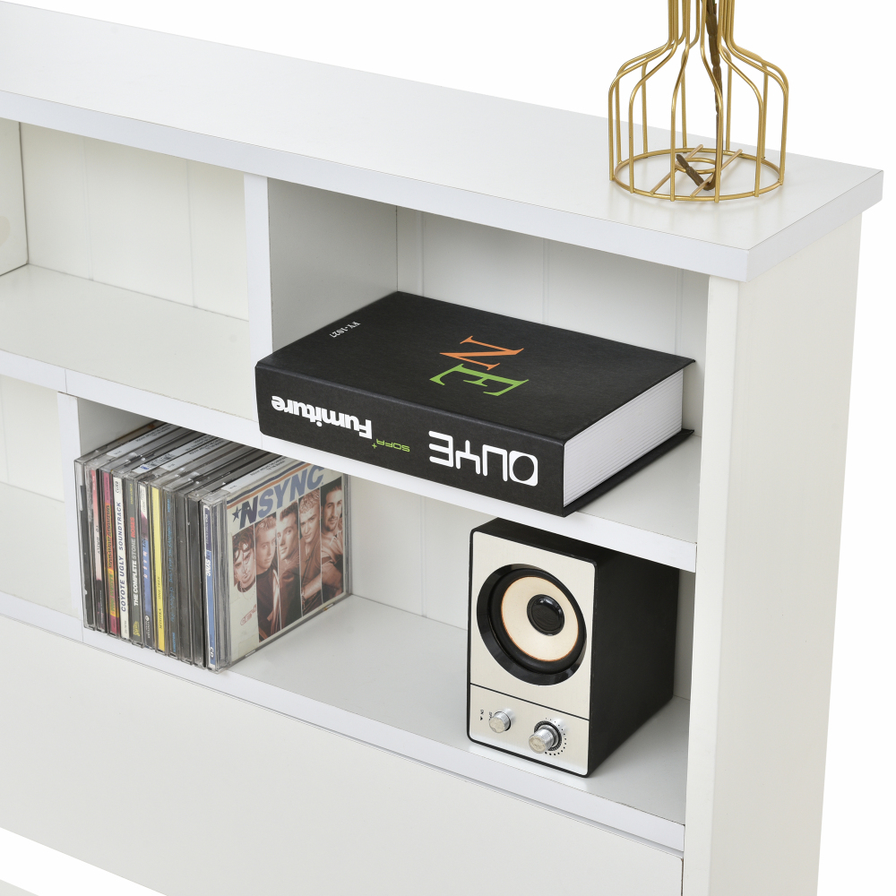 Bed with Shelves, White Wooden Storage Bed, Underbed Drawer - 3FT Single (90 x 190 cm) Frame Only