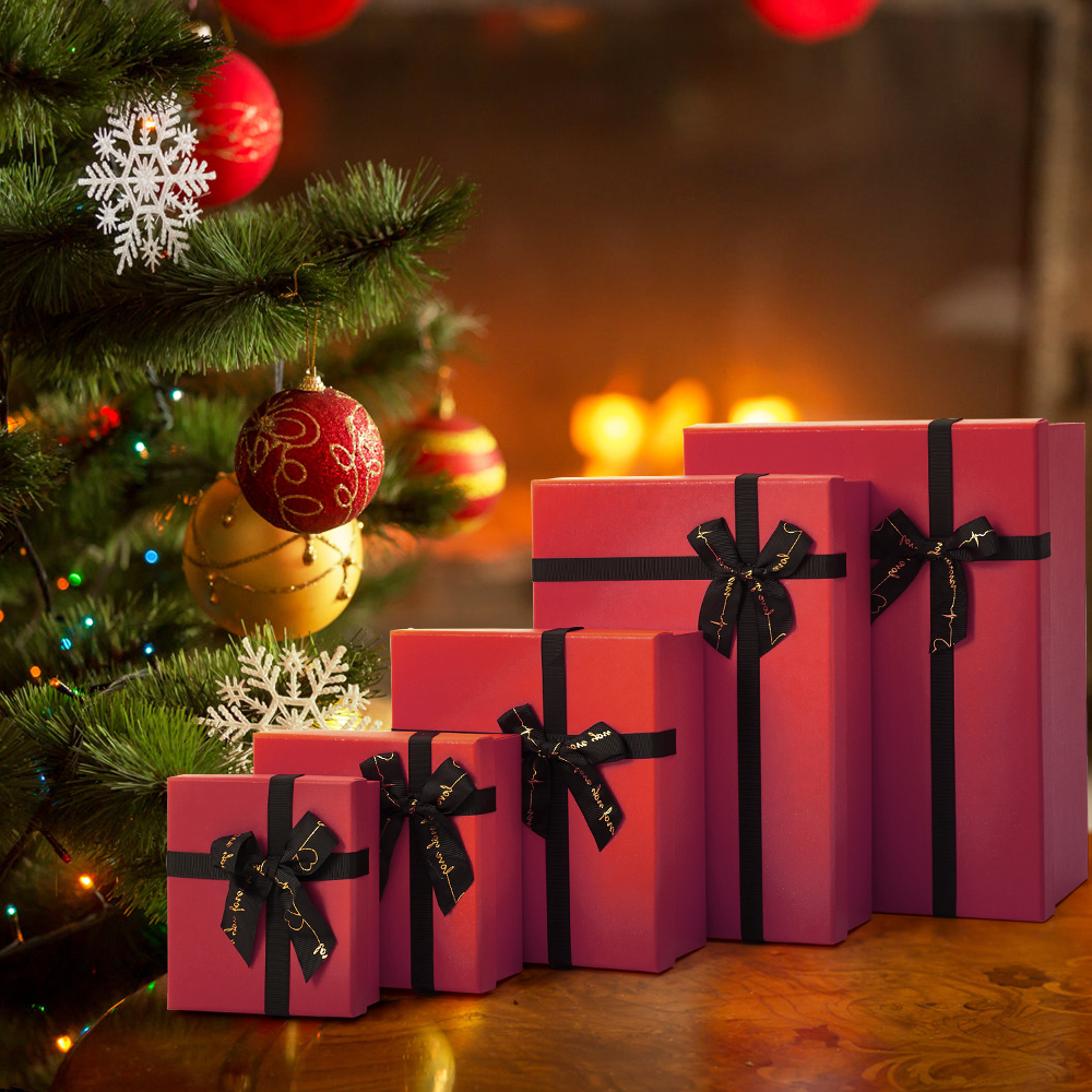 TEMU 5pcs Gift Box Set With Ribbon - Premium Cardboard Present Boxes For Birthday/valentine/christmas/easter, Decorative Gift Packaging, Assorted