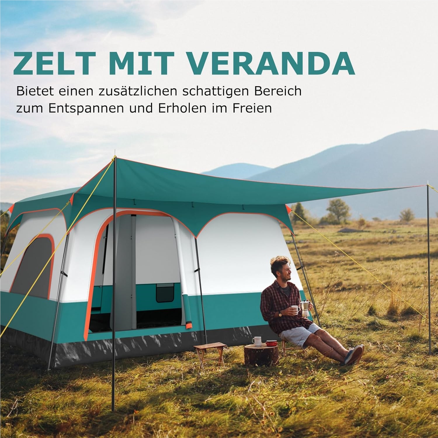 Image of Tent For 6-8 People, Large Camping Tent With Awning & Floor, & 2 Entrances, Tunnel Tent Including Removable Roof & Carrying Bag, Family Tent For Camping Travel Trekking