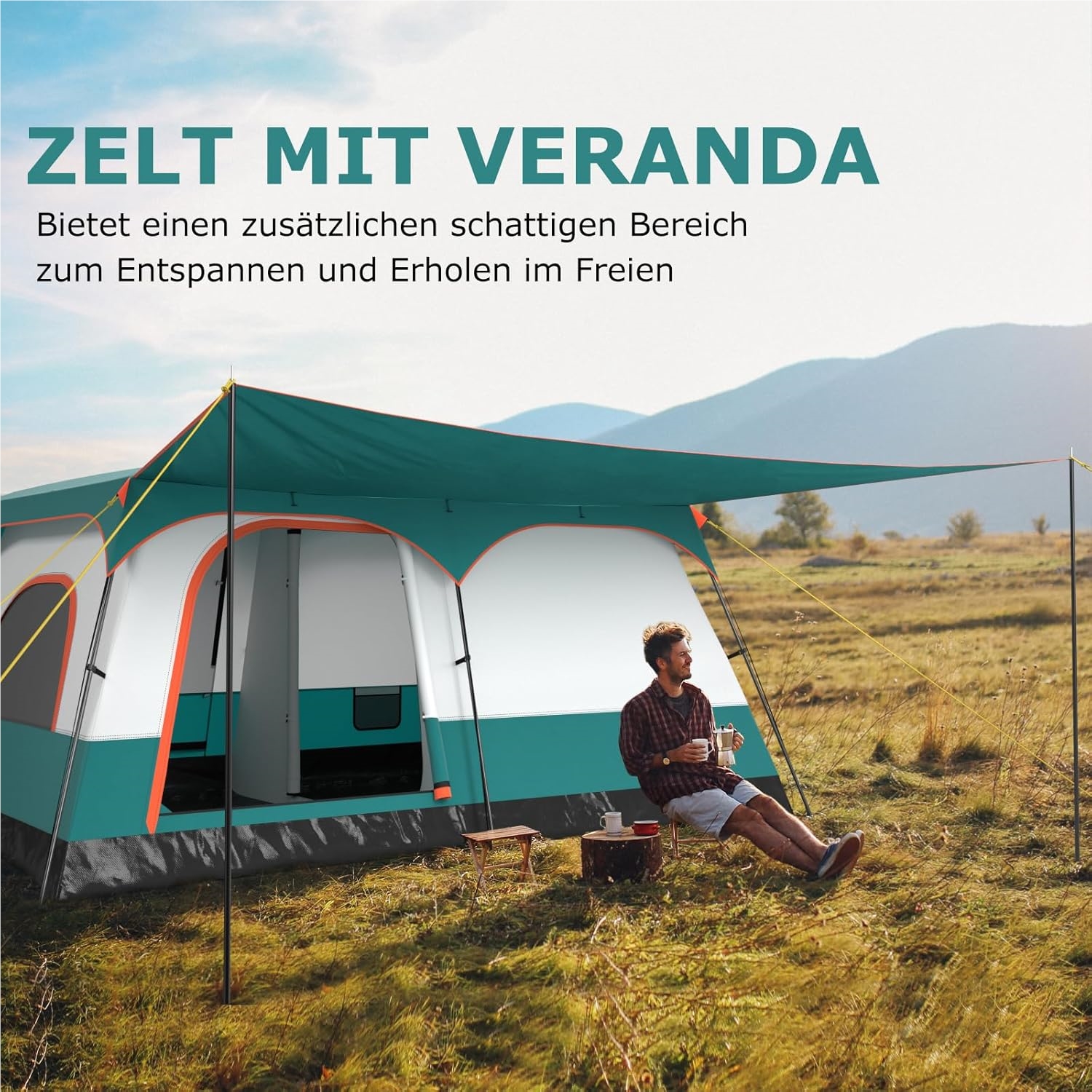 Image of Accommodates 8 People, Large Camping Tent With Awning & Floor, & 2 Entrances, Tunnel Tent Including Removable Roof & Carrying Bag, Family Tent For Camping Travel Trekking