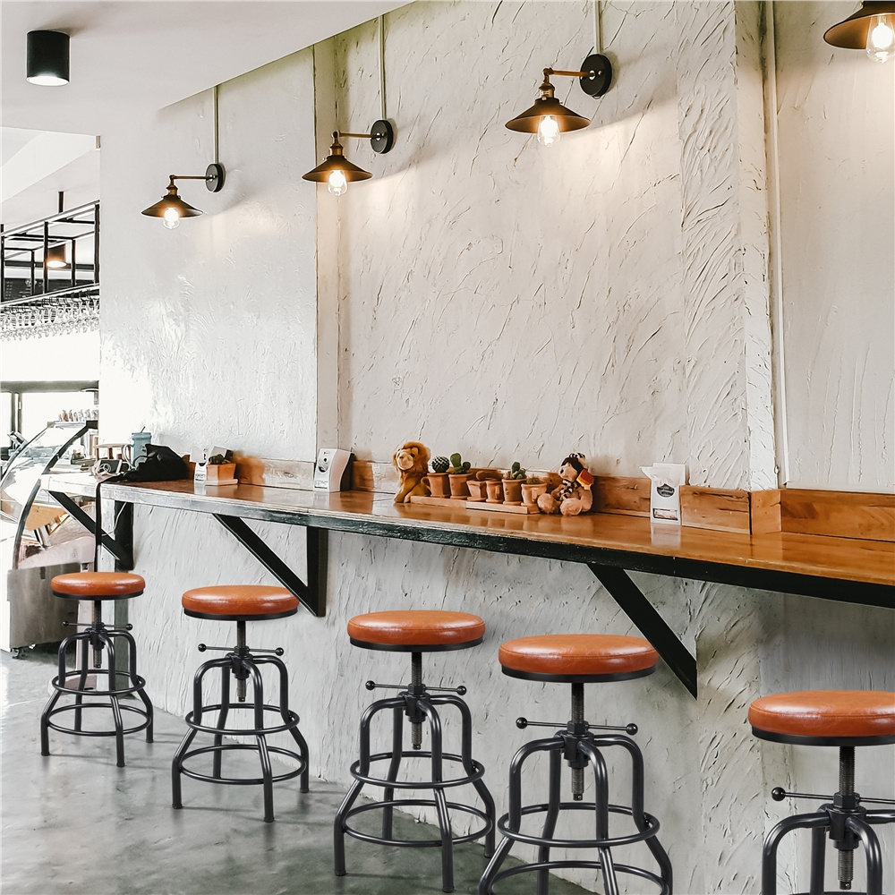 Image of Costoffs Vintage Bar Stool Adjustable Height With Thick Cushioning Loadable Up To 136 Kg Counter Height For Dining Room Kitchen Bar Living Room Café