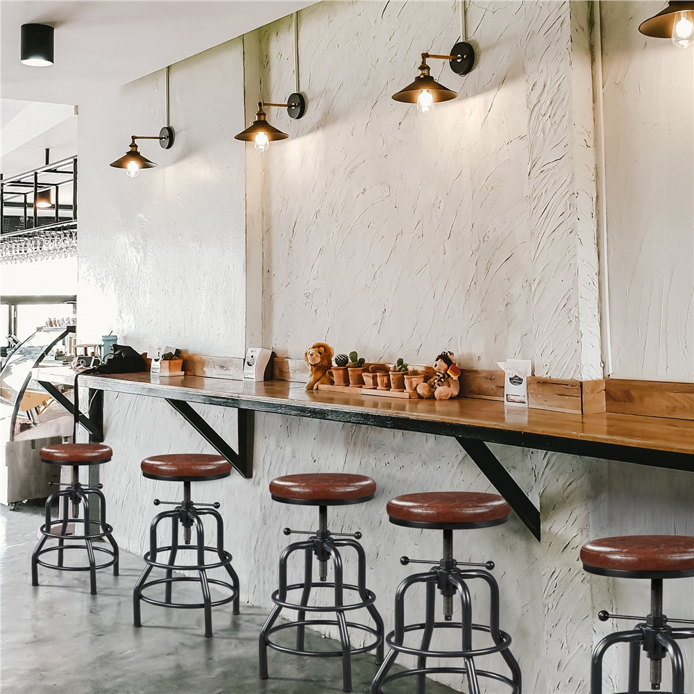 Image of Costoffs Vintage Bar Stool Adjustable Height With Thick Cushioning Loadable Up To 136 Kg Counter Height For Dining Room Kitchen Bar Living Room Café