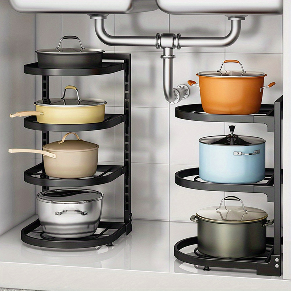 TEMU 4-tier Adjustable Kitchen Organizer - Wall Mount//under Sink Storage Rack, Heavy Duty Space Saver For Home & Commercial Use