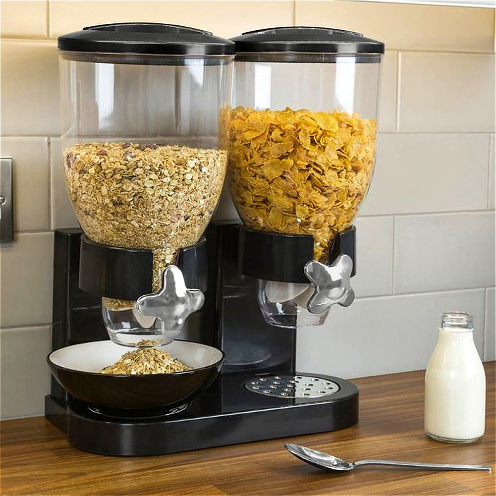 TEMU 4l Large Capacity Double Cereal Dispenser - Airtight Dry Food Storage Canister For Breakfast Cereal/snacks/candy, Space-saving Kitchen Organizer
