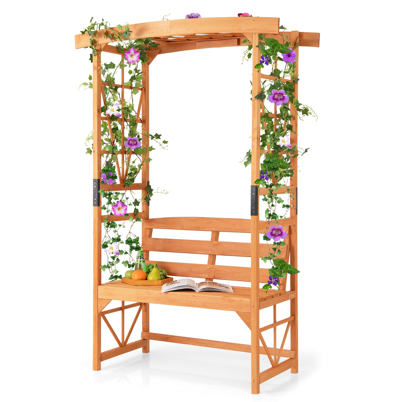 TEMU Goflame Patio Garden Garden Archway Wooden Outdoor Bench W/ Pergola