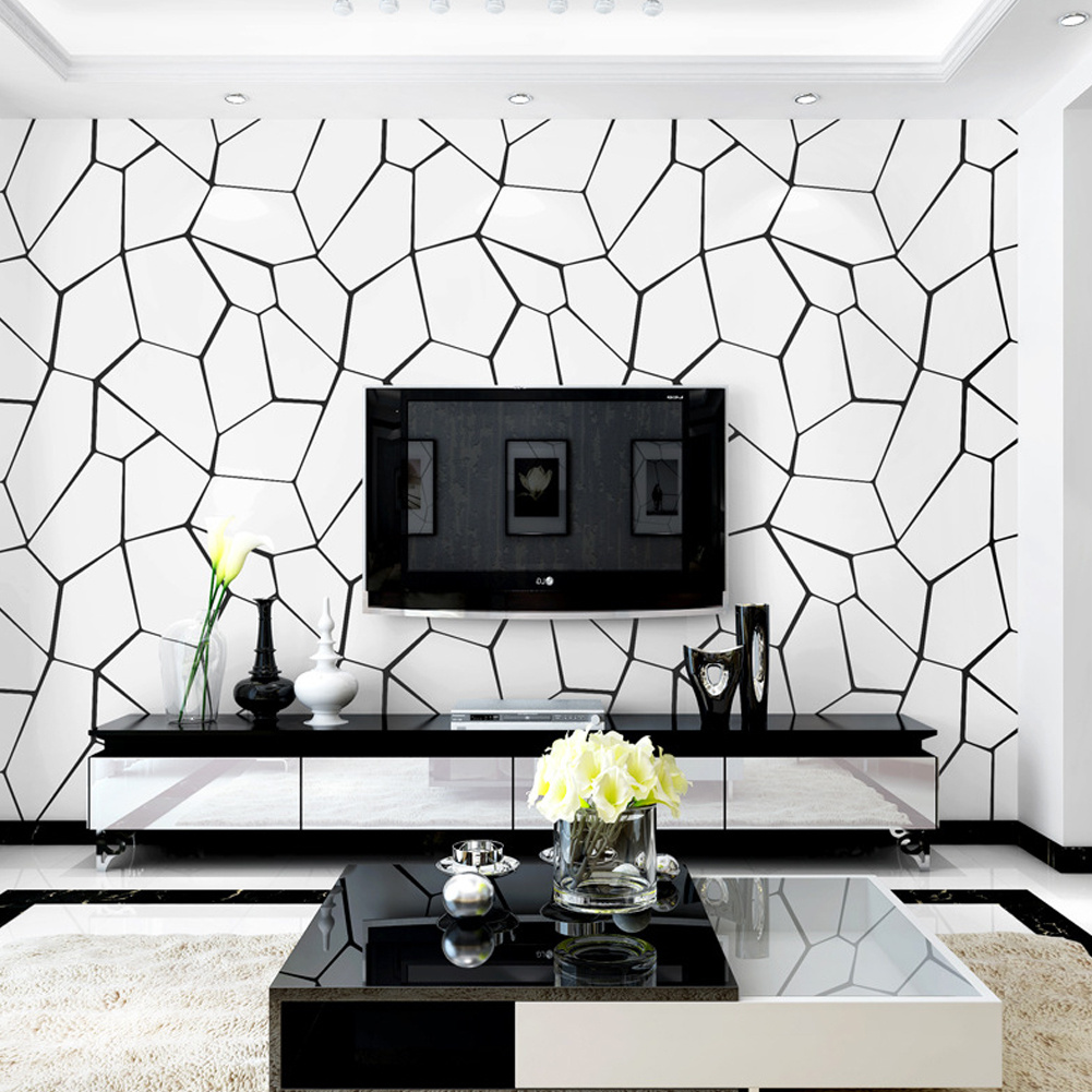 TEMU 9.5mx53cmwhite And Geometric Non-self Adhesive Wallpaper Vinyl Geo Contact Paper Texture Wall Covering Waterproof Decorative Wallpaper Roll