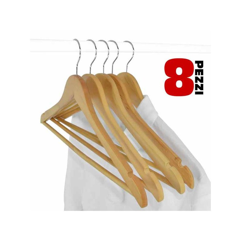 TEMU BAKAJI Set 8 Grucce Appendiabiti Stampelle in Legno Appendi Abiti con Porta Pantaloni e Gancio Girevole in Acciaio Organizzazione Armadio Casa