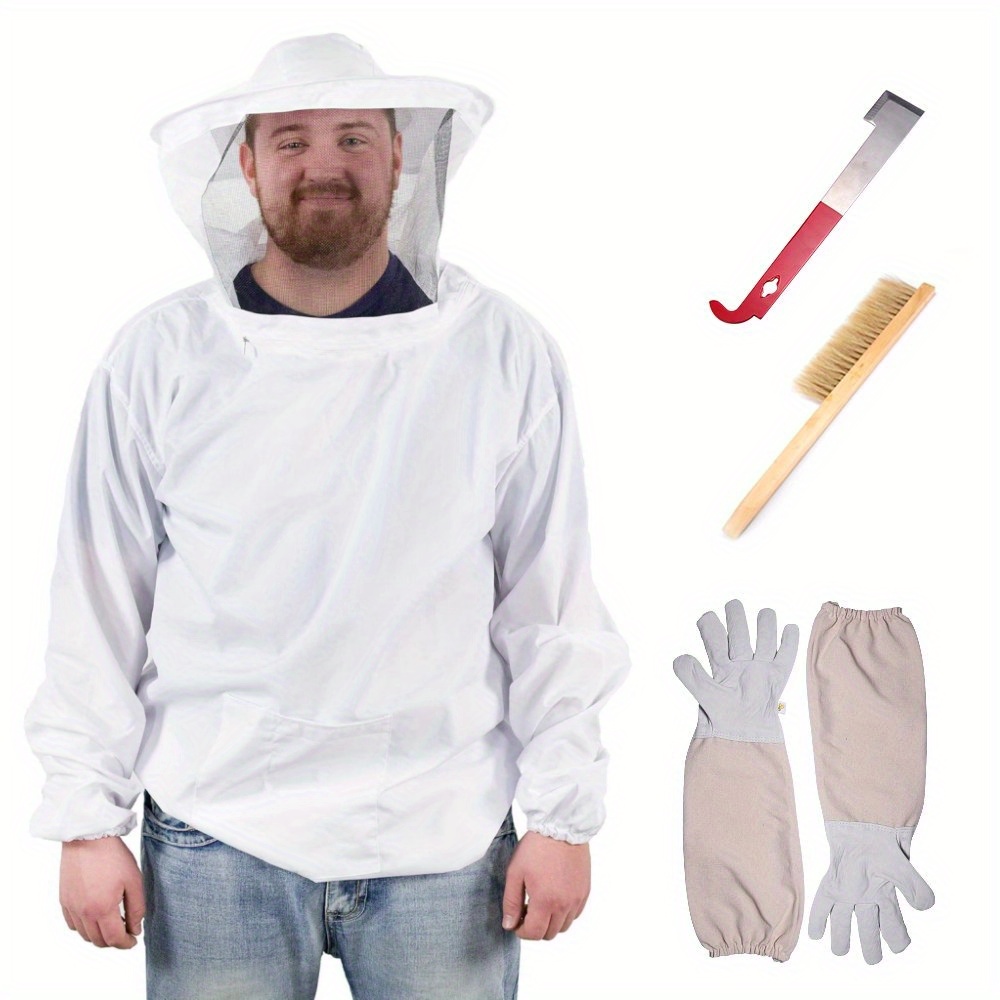 TEMU Beekeeping Suit, White Coat With Veil, Essential Beekeeping Tools, Breathable, Lightweight Anti-mosquito Outdoor Device, With Gloves, Bee Brush (brush In Random Colors)