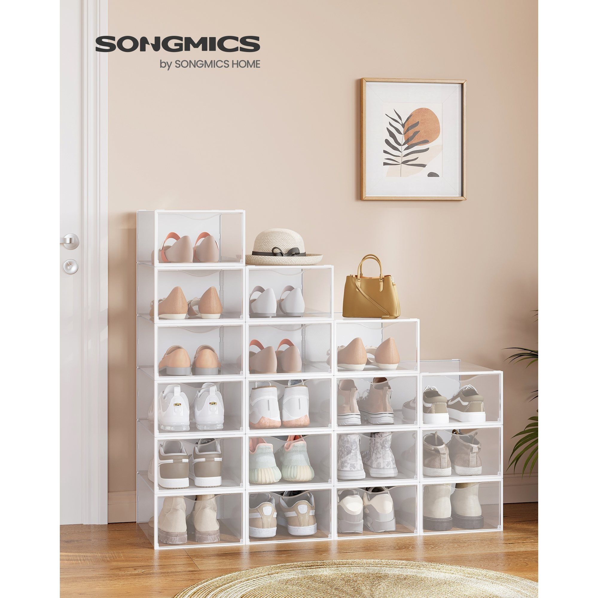 E-shop Schuhboxen,18er Set, Schuhaufbewahrungsschubladen,Aufbewahrungsboxen,Schuh-Organizer aus Kunststoff, mit Tür, durchsichtig, stapelbar, einfache