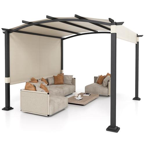 305 x 305 cm outdoor pergola w retractable sunshade canopy beige