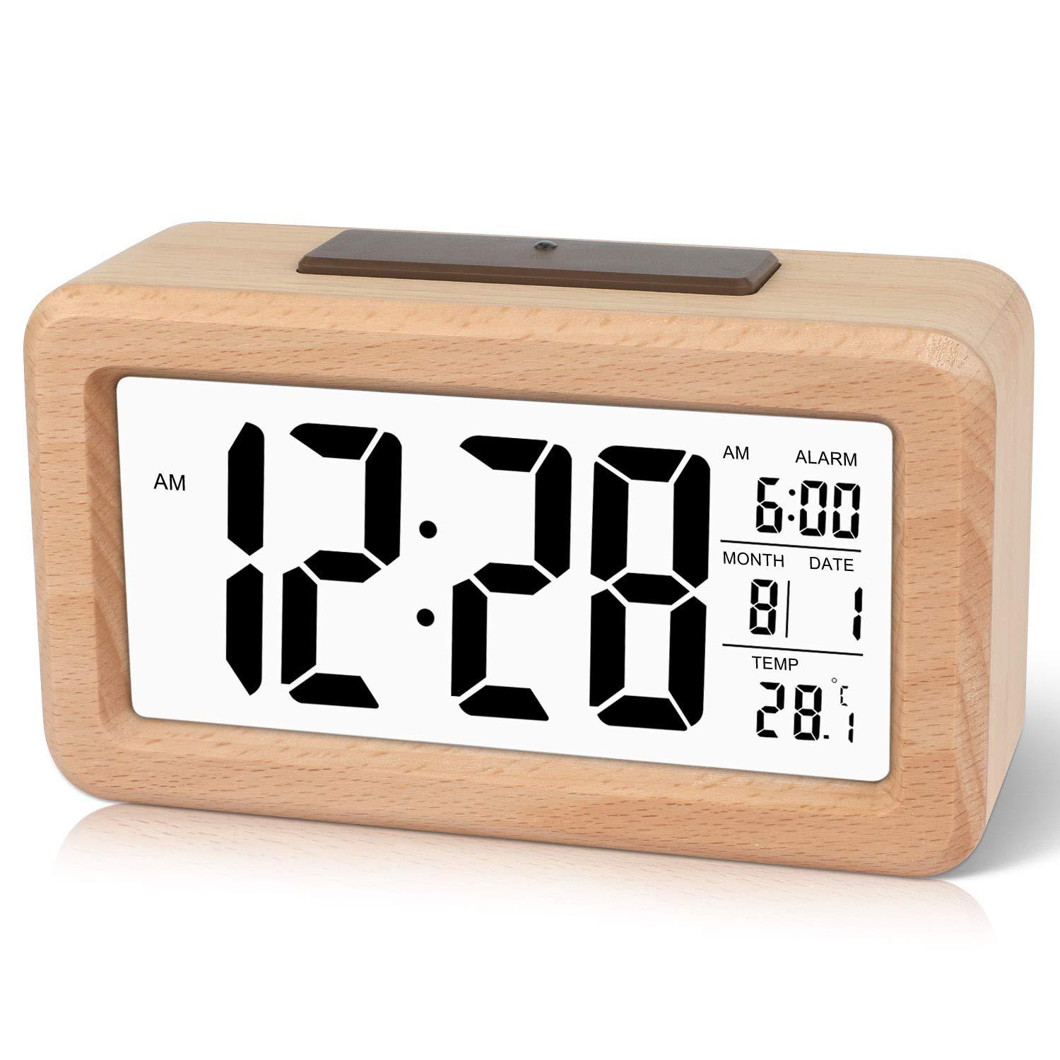 E-shop Digitaler Wecker mit Kalender & Temperatur, Dunkelsensor, Hintergrundbeleuchtung, 12/24 Stunden, Schlummerfunktion, für Mutter- und Babyzimmer,