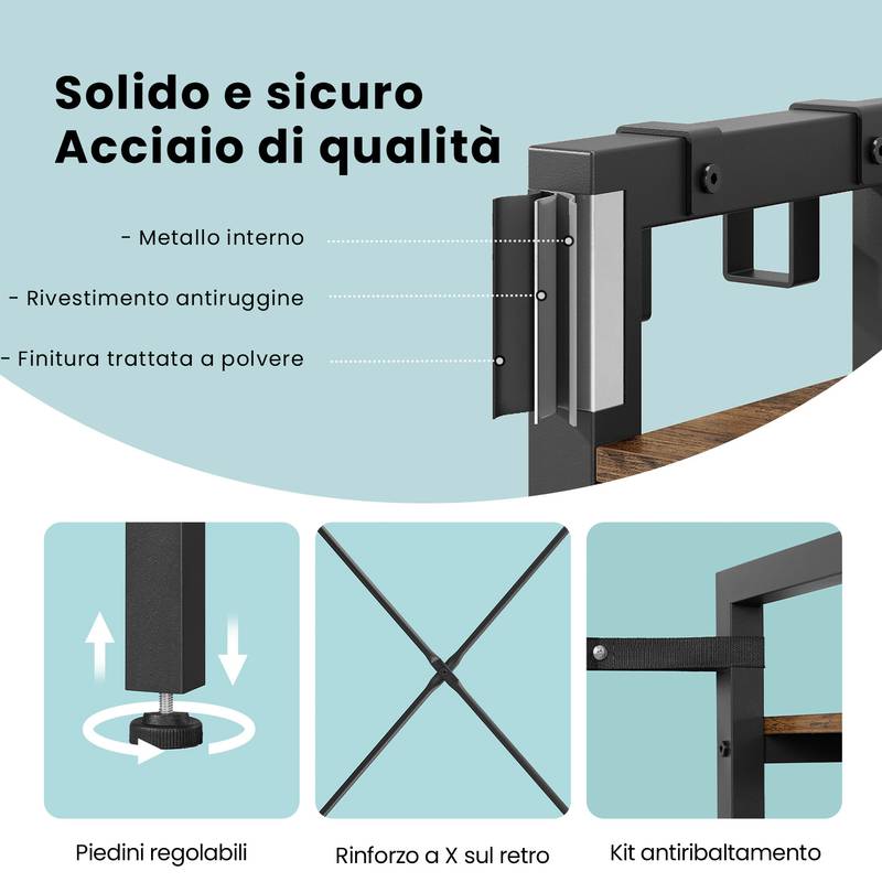 JustRoomy Appendiabiti A 5 Livelli In Ferro 195x45x194 Cm | Capacità 363 Kg | Ripiani E Aste Per Abiti, Nero