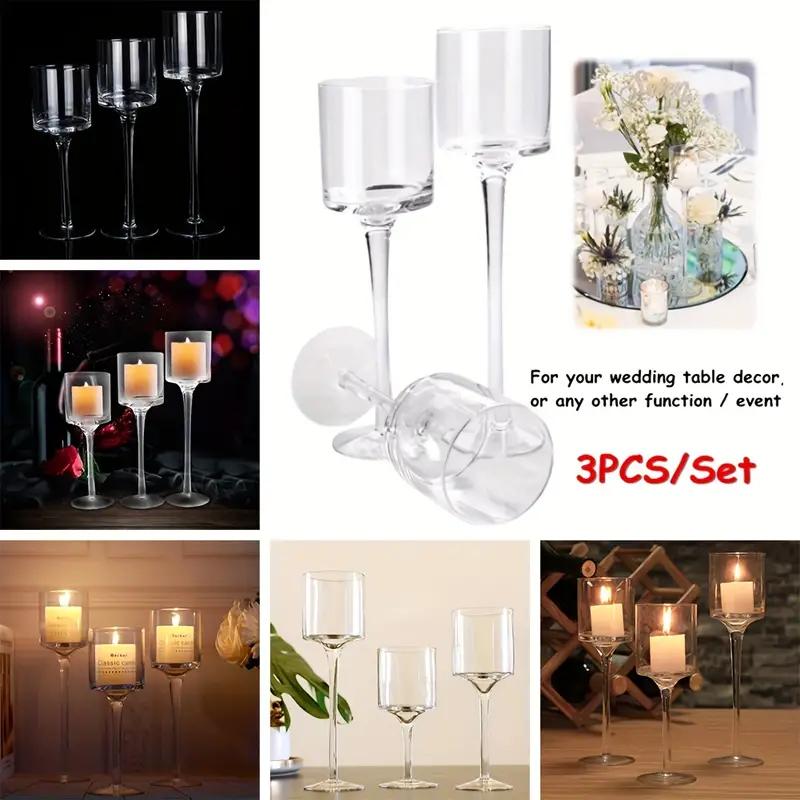TEMU Set Of 3pcs Clear Glass Candle Holder - Candlestick Holders For Table Centerpiece, Wedding, Party, Bathroom, Home, Transparent Pillar Candle