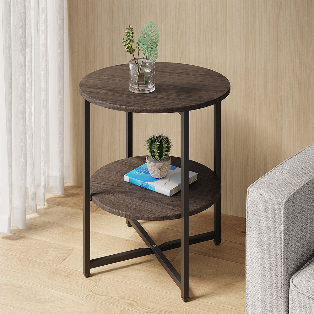 TEMU 2-tier Round Side Table,living Room Column Legs Round Table, Solid Wooden Side Table With Storage Shelf, Metal Legs Living Room Coffee Table