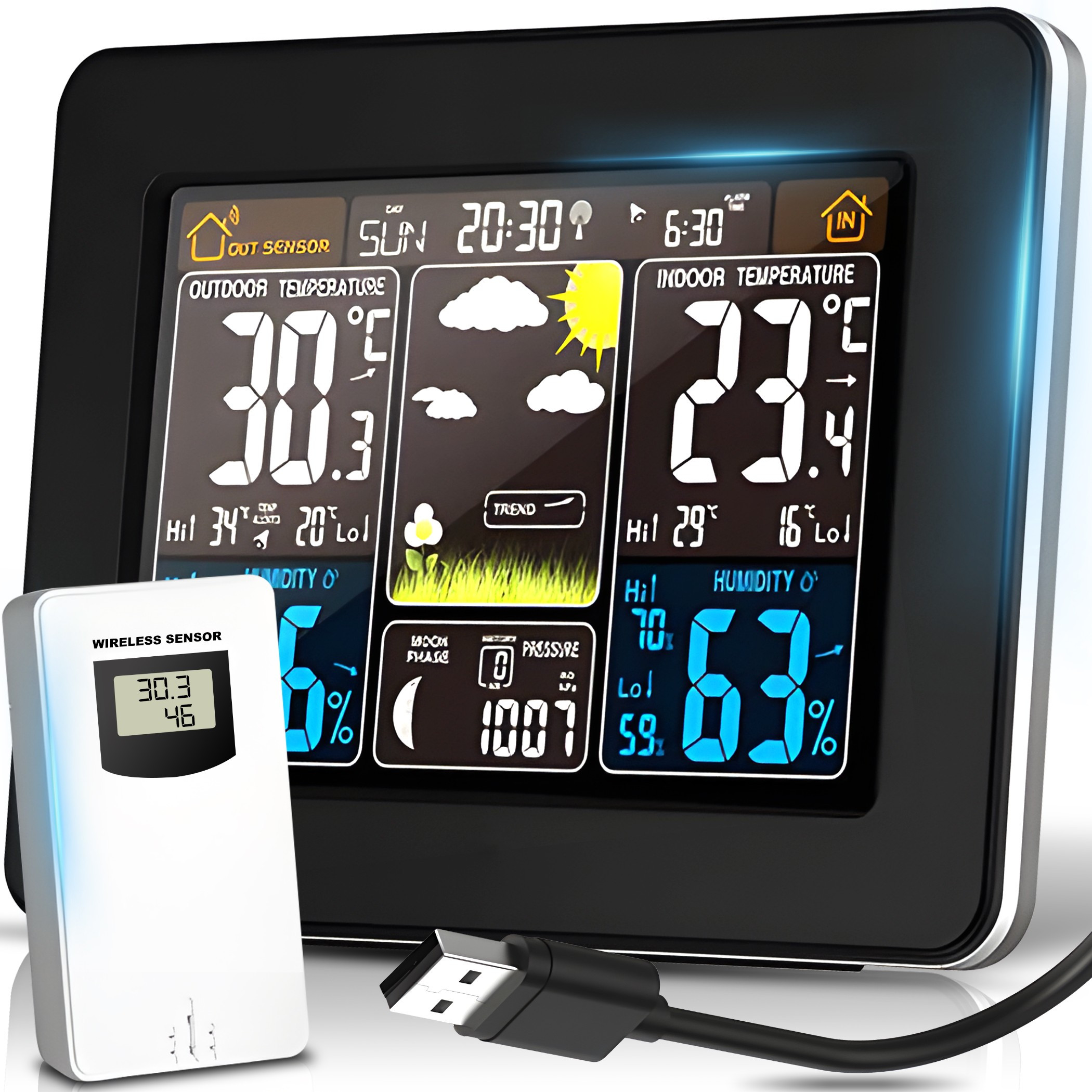 TEMU Station météo fil Retoo Smarthome, capteur externe, thermomètre interne et externe, hygromètre, baromètre, , phases de , prévisions météo,