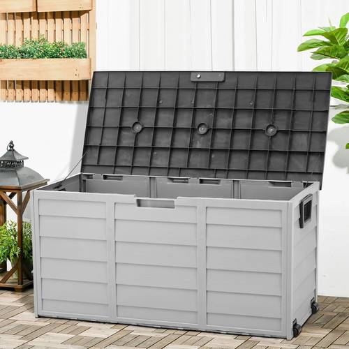 290l lockable waterproof storage box heavy duty outdoor deck chest with wheels garden patio recycling bin organizer for tools cushions 112 49 54cm