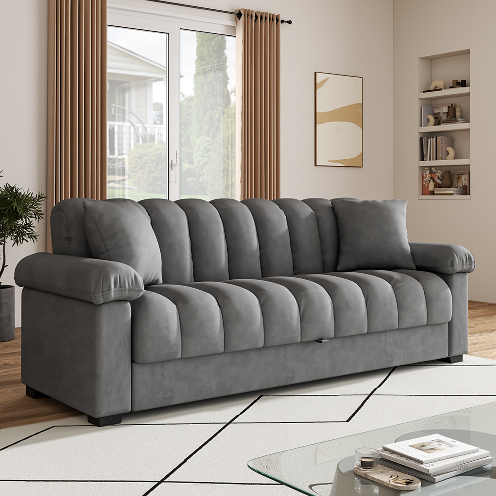 TEMU 3/4 Seater Convertible Sofa Bed With Storage, 212cm Modern Velvet Fabric Upholstered Sofa Lounge Couch, 3 Adjustable Back , Click Sofa Bed