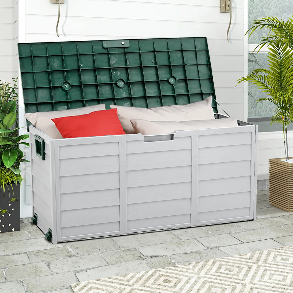 290l Storage Box With Lid & Versatile Plastic Lockable Chest Bin Boxes Container Clothes Bedding Storage Bench Household Trunk Case Bedroom Living Room Garage Organizer Green