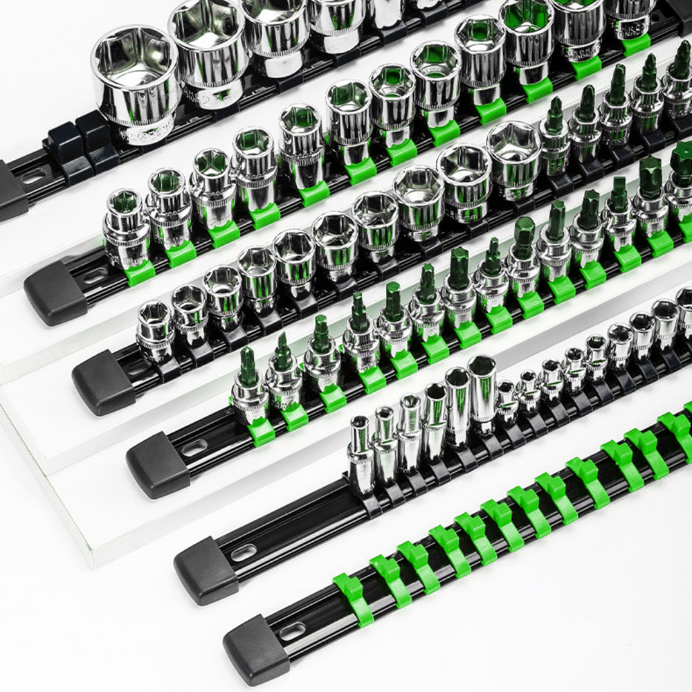TEMU 6pcs Sleeve Holder Set (3 Black+), Tool Sleeve Storage, Tool Tray, Portable Sleeve Clamp Rail Bracket, Equipped With Small/medium/large Clips