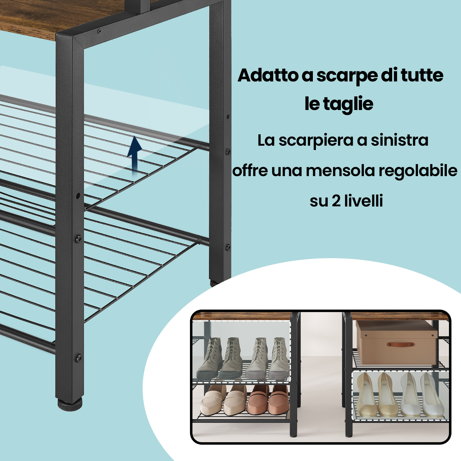 Appendiabiti Multifunzione JustRoomy A 5 Livelli - Struttura In Acciaio Con 7 Ripiani E Aste Appendino - Capacità 362 Kg - Nero - Armadio Aperto Per Camera E Lavanderia - 4