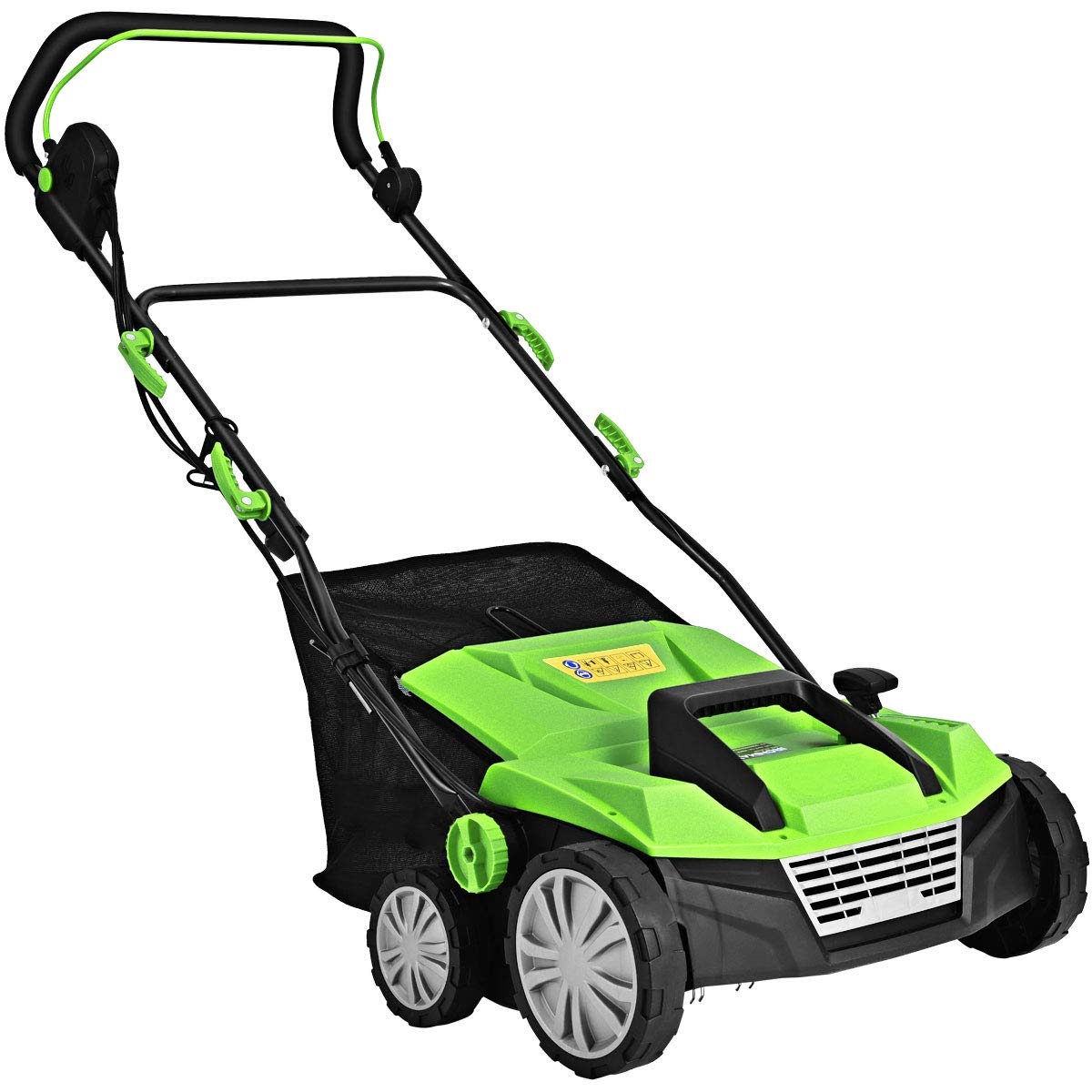 13A Electric Lawn Scarifier with Dual Safety Switch, 4-Level Adjustable, 45L Collection Bag, Corded Scarifier and Aerator with 2 Blades (Green)