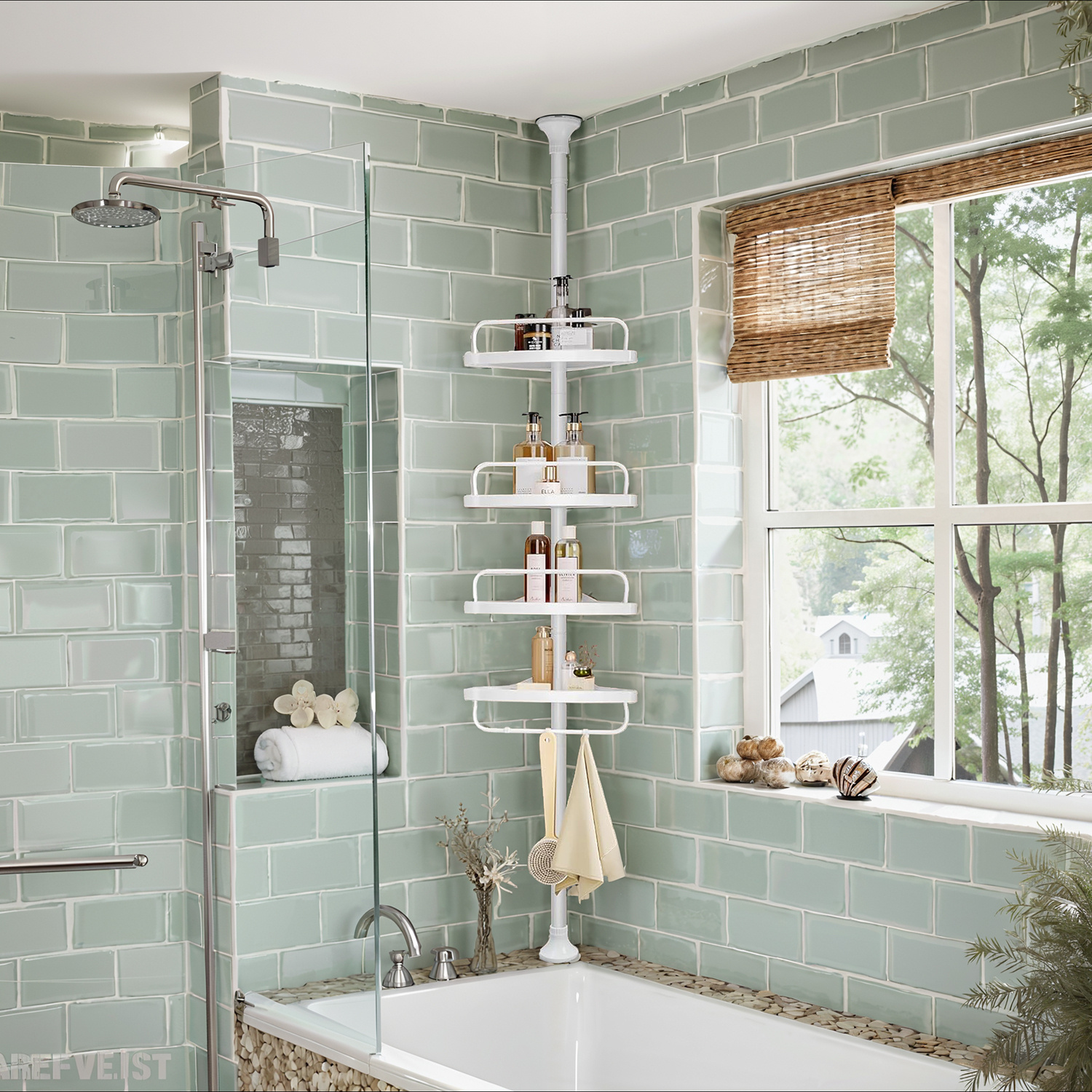 TEMU Estanteía de Ducha Esquinera, Estantería de Ducha de 4 Niveles, Estante Ajustable de 85 a 305 cm, Organizador de Baño